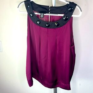 Apostrophe new with tags semi sheer wine & black blouse with beads XL
